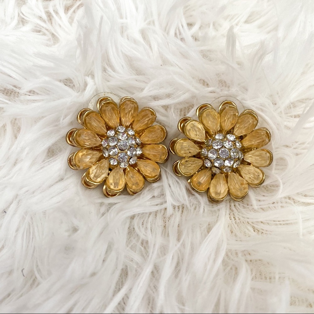 SILVER AND YELLOW FLOWER EARRINGS